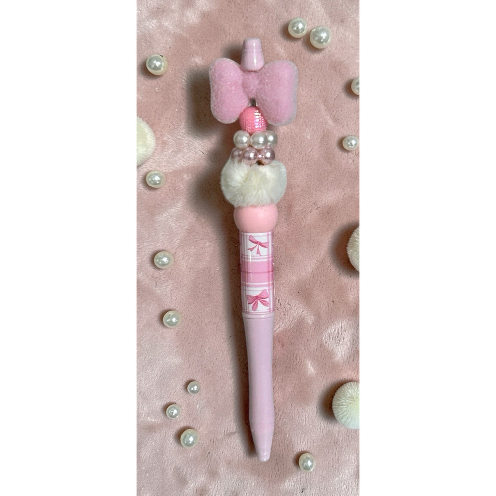 Custom Beaded Pen Bows Coquette Pearls Girly Feminine Faux Fur Gift Unique